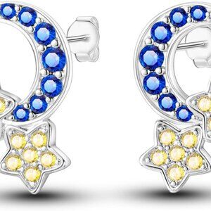 925 Silver Butterfly Moon Sun Tassel Stud Earrings for Women